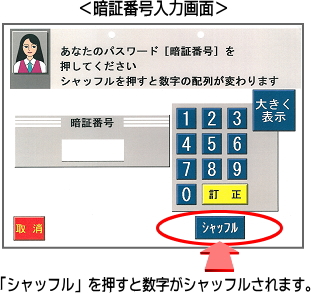 暗証番号入力時のテンキーシャッフル機能